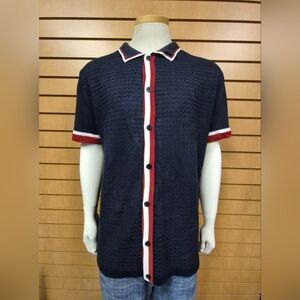 Stacy Adams Navy Blue Short Sleeve Cardigan Sweater Size XL